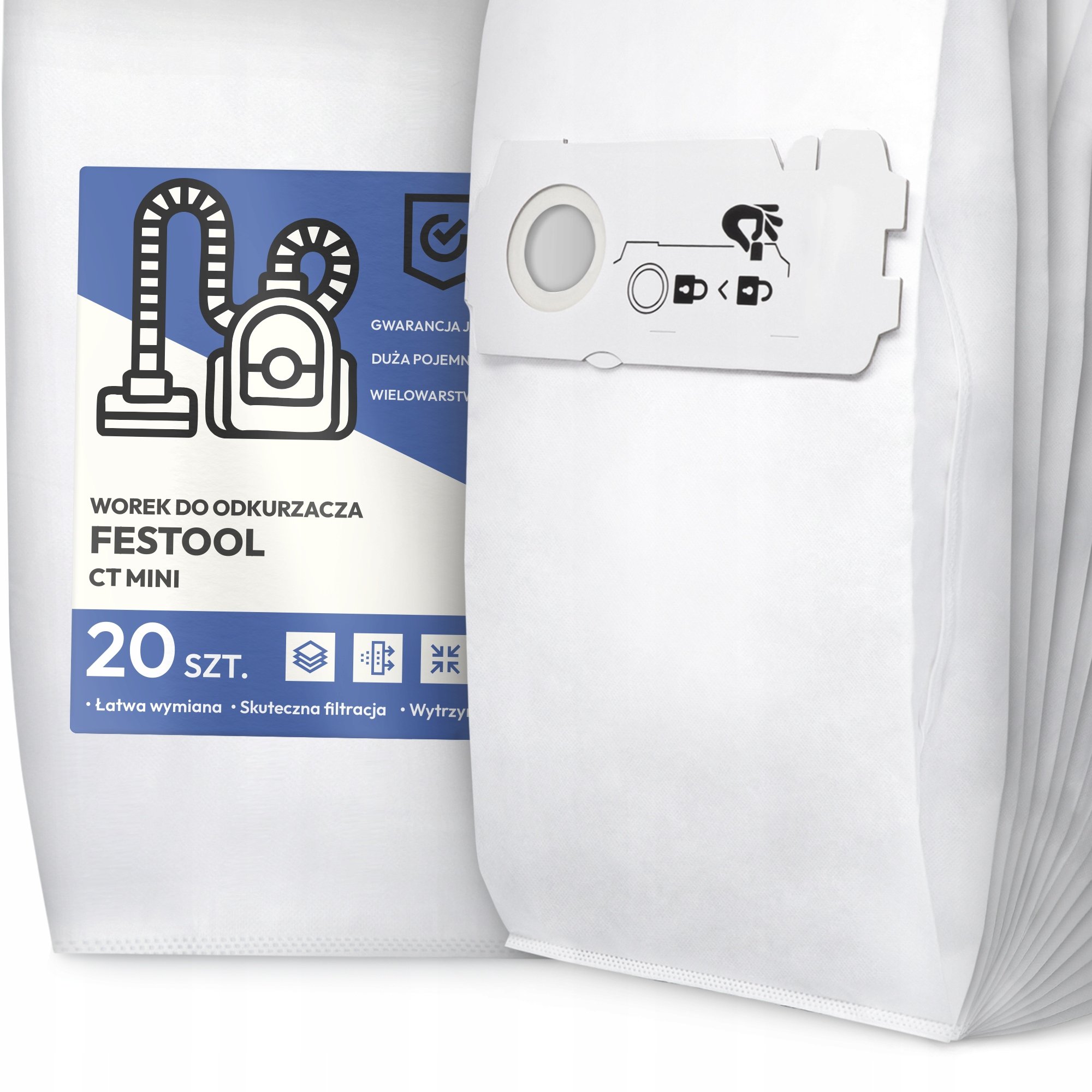 20x Worek do Odkurzacza Festool Ct Mini Syntetyczny Mikrowłókna Worki G9-W