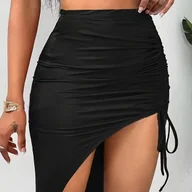 Spódnice - TEMU Spódnica midi ze sznurkiem w jednolitym kolorze - miniaturka - grafika 1