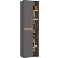 Szafki łazienkowe - Szafka łazienkowa wisząca AKORD VAMI Grafit Szary, Dąb Artisan 50 cm 2 drzwi 10 półek 50x170x30 cm - miniaturka - grafika 1