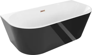 Mexen Oval wanna wolnostojąca przyścienna 150 x 75 cm, biała/czarna, przelew różowe złoto - 52671507575-60 - Wanny - miniaturka - grafika 1