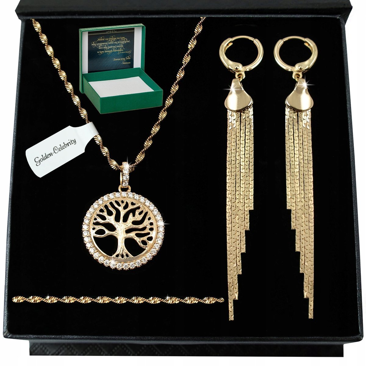 Naszyjnik Łańcuszek Zawieszka Kolczyki 18K