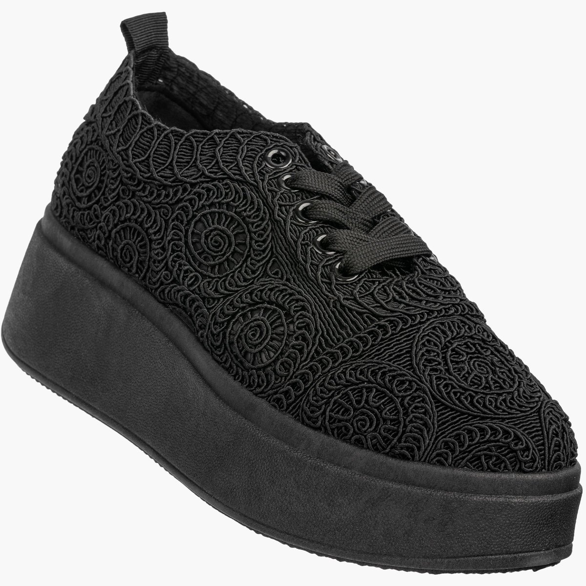 Sneakersy Damskie Na Platformie Buty Ażurowe Półbuty Czarne 37