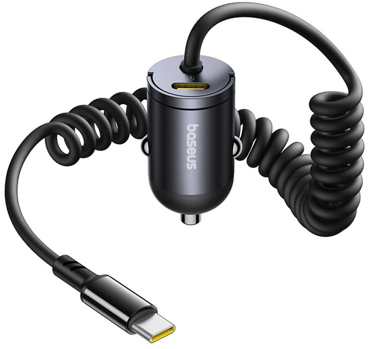 Ładowarka Baseus Ładowarka samochodowa USB-C z wbudowanym spiralnym kablem USB-C 30W - czarna Ładowarka samochodowa USB-C z wbudowanym spiralnym kablem USB-C 30W - czarna