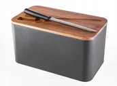 Pojemniki kuchenne - Pojemnik Na Chleb Z Nożem Czarny Metalowy Initio - miniaturka - grafika 1