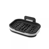 Mydelniczki i dozowniki mydła - Mydelniczka 13 x 9 x 2 cm w kolorze szarym - uchwyt na mydło do ściany, ze zbiornikiem na wodę, do przyklejenia, bez wiercenia - miniaturka - grafika 1