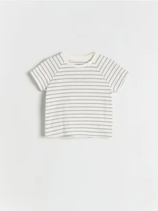 Reserved - Prążkowany t-shirt z haftem - złamana biel - Bluzki dla niemowląt - miniaturka - grafika 1