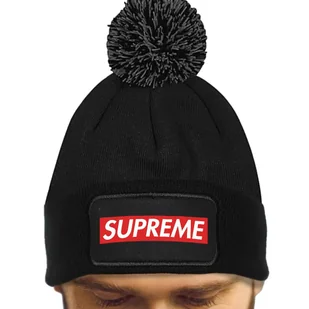 Czarna Czapka Zimowa Z Pomponem SUPREME Ciepła Na Prezent Mix Wzorów - Czapki damskie - miniaturka - grafika 1