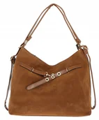 Plecaki worki - Torebka Damska zamsz Shopperka Worek plecak 2w1 Pojemna Torba 88026 Brązowa - miniaturka - grafika 1