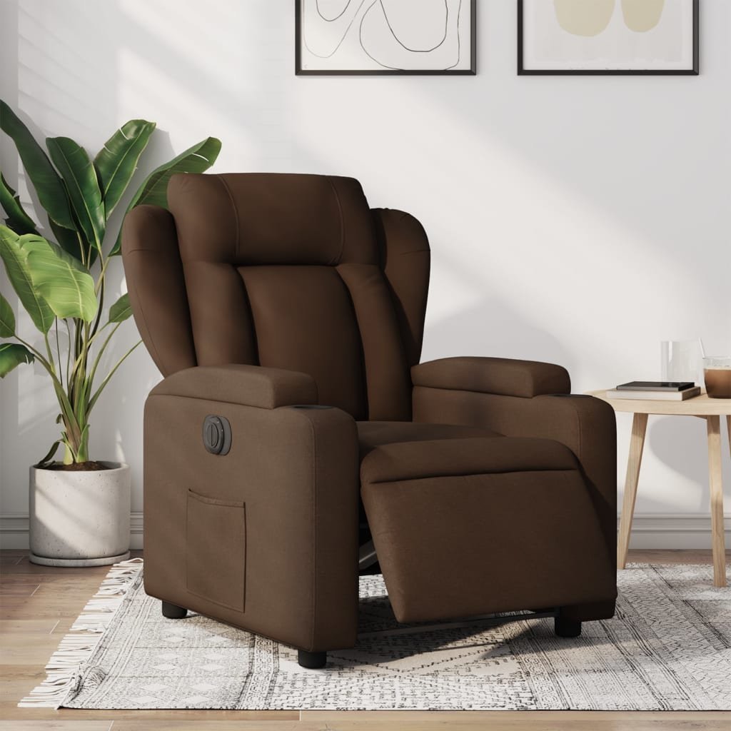 vidaXL vidaXL Elektryczny fotel rozkładany, brązowy, obity tkaniną