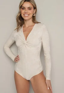 Beżowe Body z Ozdobnym Supełkiem i Wzorem w Kwiaty Lilzeda - Body - miniaturka - grafika 1