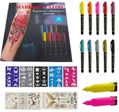 Zabawki kreatywne - Tatuaze Dla Dzieci Tatuaze Zmywalne Dla Dzieci Szablony + 10x Flamastry - miniaturka - grafika 1