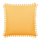 Poszewki na poduszki - Spod Igły i Nitki, Musztardowa Poszewka Dekoracyjna Z Pomponami  FLUFFY, 45x45 cm - miniaturka - grafika 1