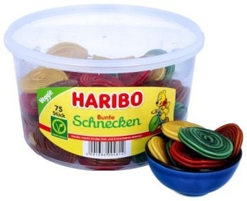 Haribo żelki owocowe ślimaki 75 sztuk 1200g z Niemiec
