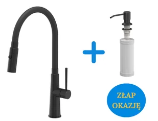 Quadron POP Bateria zlewozmywakowa stalowa GINA PURE CARBON z elastyczną czarną wylewką i funkcją prysznica plus dozownik okrągły do płynu KEIRA kolor pure carbon - Baterie kuchenne - miniaturka - grafika 1