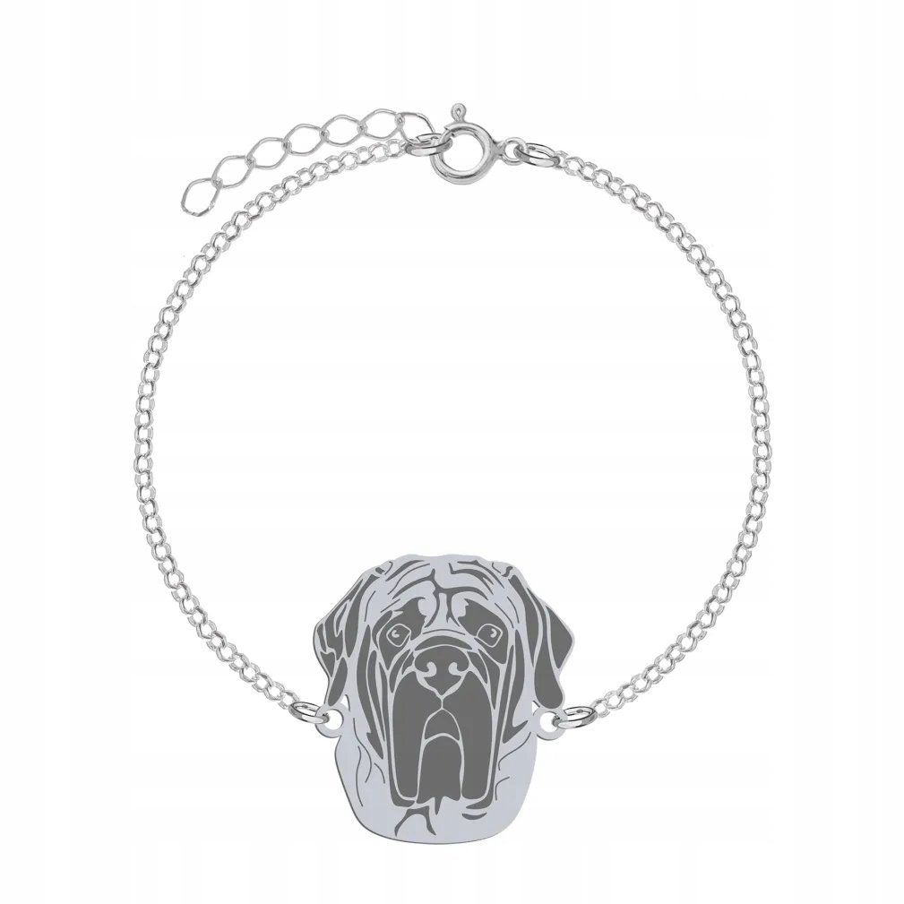 Bransoletka Srebrna z English Mastiff 925 Prezent dla Kobiety GRAWER