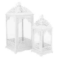 Lampiony i znicze - Komplet 2 latarenek metalowych zdobienie ażurowe 12 x 12 x 31 cm + 18 x 18 x 42 cm biały - miniaturka - grafika 1