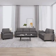 Sofy i kanapy - vidaXL 3-cz. zestaw sof z poduszkami, szary, sztuczna skóra - miniaturka - grafika 1