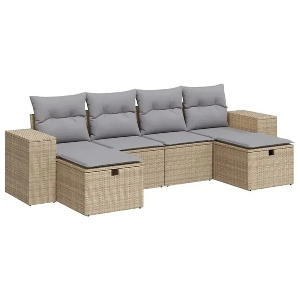 Zestaw wypoczynkowy ogrodowy 6-elementowy beżowy rattan PE 93 x 62 x 69 cm
