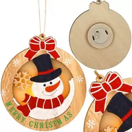 Ozdoby bożonarodzeniowe - Zawieszka świąteczna bałwan świecąca ozdoba choinkowa drewniana na baterię - miniaturka - grafika 1