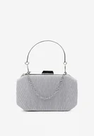 Torebki damskie - Srebrna Brokatowa Torebka Kopertówka o Owalnym Kształcie z Marszczeniami Llorentia - miniaturka - grafika 1