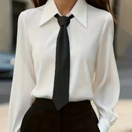 Koszule damskie - TEMU Elegancka damska koszula z długim rękawem w kontrastowym czarno-białym kolorze z klapami Jednolity , idealna na wiosnę/jesień - miniaturka - grafika 1