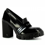 Mokasyny damskie - Czarne mokasyny na obcasie CARINII - Carinii - miniaturka - grafika 1