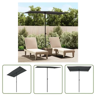 The Living Store Parasol ogrodowy na aluminiowym słupku - 180x110 cm - antracytowy - Parasol Ogrodowy - Parasole ogrodowe - miniaturka - grafika 1