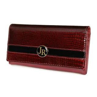 Portfele - Bordowy damski portfel skórzany RFID JRosso pojemny elegancki czerwony - grafika 1