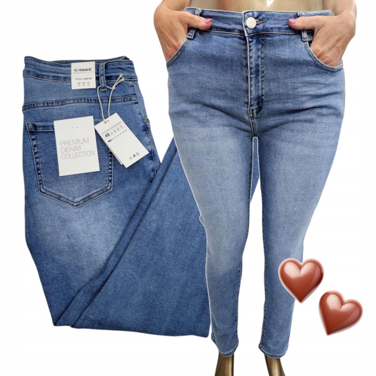DAMSKIE SPODNIE G-Smack rurki plus size jeans bawełna wysoki stan 50 52 5XL
