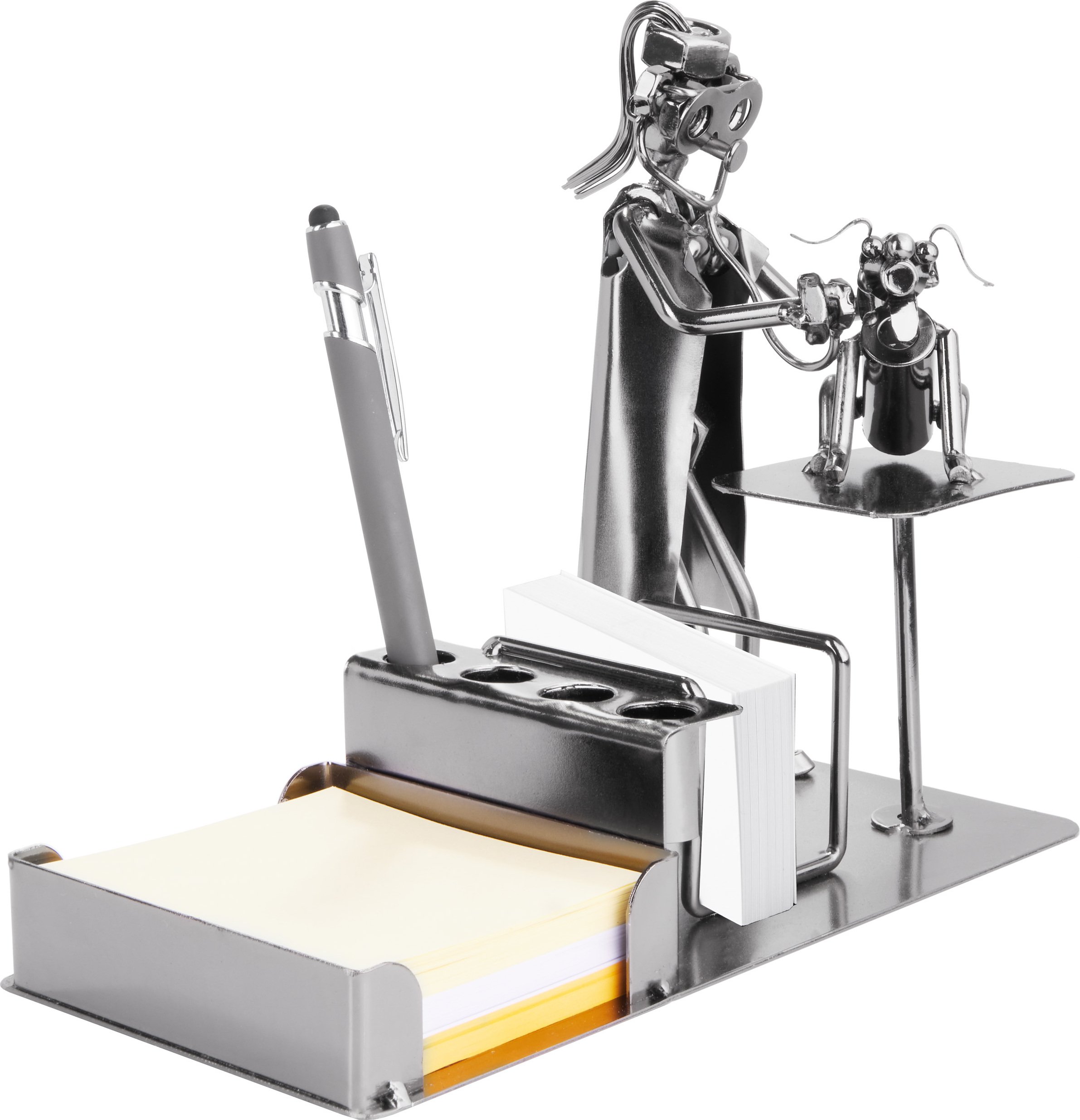 BRUBAKER figurka weterynarza z uchwytem na długopis - ręcznie wykonana metalowa figurka z uchwytem na wizytówki i miejscem na notatnik