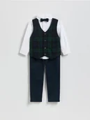 Kombinezony dla dzieci - Reserved - Elegancki zestaw z muszką - biały - miniaturka - grafika 1