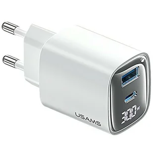 USAMS Ład. siec. CC229 30W GaN USB-C/USB-A Fast Charging XC Series biały/white CC229TC02 - Ładowarki do telefonów - miniaturka - grafika 1