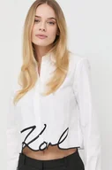 Koszule damskie - Karl Lagerfeld koszula bawełniana damska kolor biały regular z kołnierzykiem klasycznym - miniaturka - grafika 1