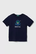 Koszulki dla chłopców - United Colors of Benetton t-shirt bawełniany dziecięcy kolor granatowy z nadrukiem - miniaturka - grafika 1
