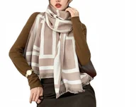 Apaszki i szaliki damskie - elegancki damski SZAL na zimę ciepły SZALIK szykowny 180x66 beżowy - miniaturka - grafika 1