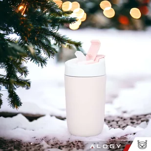 Kubek termiczny termos z ustnikiem słomką na kawę herbatę yerba mate 480ml bidon próżniowy Alogy Stalowy Różowy - Kubki termiczne - miniaturka - grafika 11