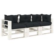Ławki ogrodowe - vidaXL Ogrodowa sofa 3-osobowa z palet, antracytowe poduszki, drewno - miniaturka - grafika 1