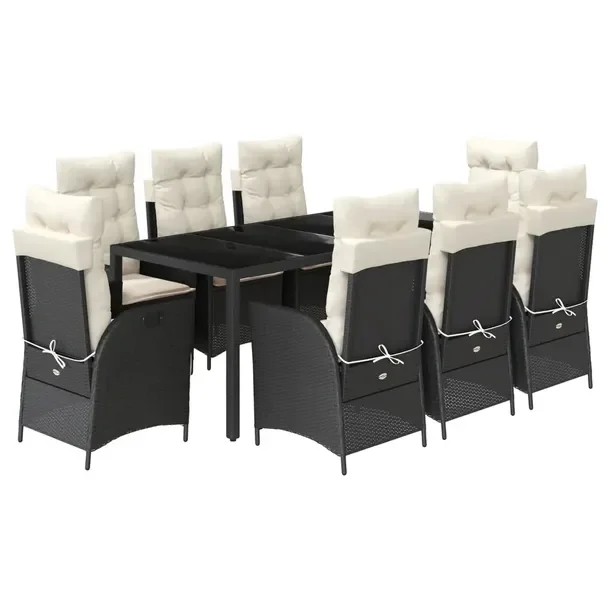 Zestaw mebli ogrodowych czarny, rattan PE, stół 190x90x75 cm, krzesła 57