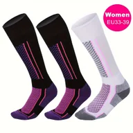 Skarpety termoaktywne - TEMU 3 szt. Ciepłe Skarpety Damskie do Narciarstwa – Wysokie Skarpety Zimowe do Sportów na Śniegu, Snowboardu i Łyżwiarstwa – Paskowane Termoaktywne - miniaturka - grafika 1