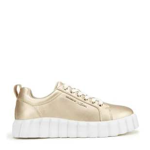 Damskie sneakersy skórzane na grubej platformie złote - Półbuty męskie - miniaturka - grafika 1