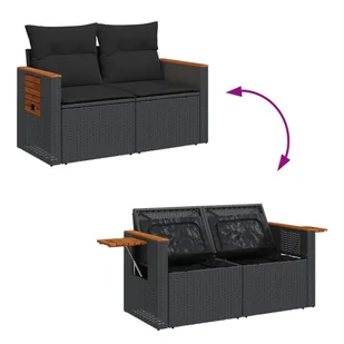 Sofa ogrodowa z poduszkami, 2-osobowa, czarna, polirattan Lumarko! - Sofy ogrodowe - miniaturka - grafika 9