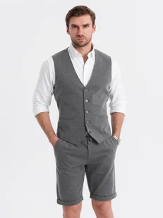 Elegancki zestaw męski kamizelka garniturowa + szorty - grafitowy V3 Z112 - Ombre Clothing - Kamizelki męskie - miniaturka - grafika 1