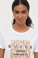 Koszulki sportowe damskie - Guess t-shirt bawełniany kolor biały - miniaturka - grafika 1