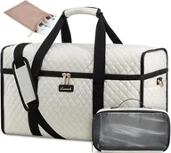 Torby podróżne - Lekka damska torba podróżna z workiem na buty, beżowa, bagaż podręczny typu weekender - miniaturka - grafika 1