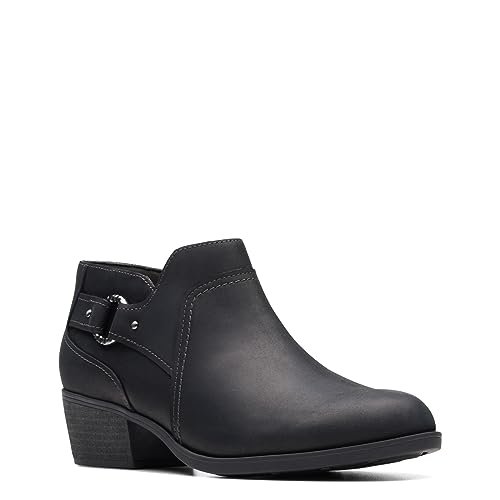 Clarks Damskie botki Charlten Grace, Czarna skóra tłusta, 38.5 EU