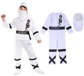 Stroje karnawałowe - Strój Kostium Przebranie Wojownik Ninja Dla Dzieci Biały 128/134       (L)   J Ii 15 C - miniaturka - grafika 1