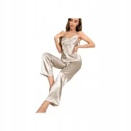 Piżamy damskie - ekskluzywna damska PIŻAMA satynowa KOMPLET top i spodnie lato ROZMIAR S 18 - miniaturka - grafika 1