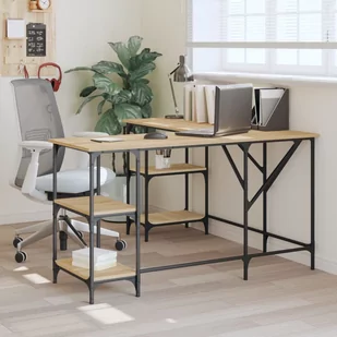 vidaXL Biurko, dąb sonoma, 139x139x75 cm, materiał drewnopochodny - Biurka - miniaturka - grafika 1