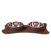 Miski dla psów - Happet Miska dla psa podwójna na podkładce brązowa 2x 15cm/0,48l - miniaturka - grafika 1