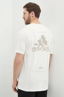 Koszulki męskie - adidas t-shirt bawełniany męski kolor beżowy z nadrukiem IN6236 - grafika 1